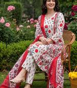 Women Floral Printed Regular Pure Cotton Kurta with Trousers & With Dupatta