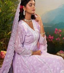 Floral Embroidered Pure Cotton Anarkali Kurta With Trousers & Dupatta
