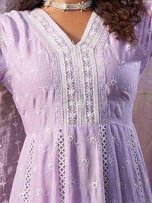 Floral Embroidered Pure Cotton Anarkali Kurta With Trousers & Dupatta 3