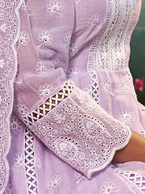 Floral Embroidered Pure Cotton Anarkali Kurta With Trousers & Dupatta 7