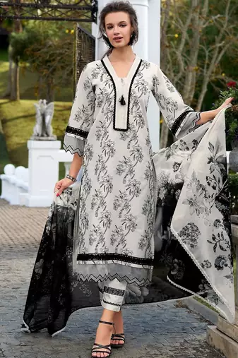 Women Floral Printed Regular Pure Cotton Kurta with Trousers & With Dupatta