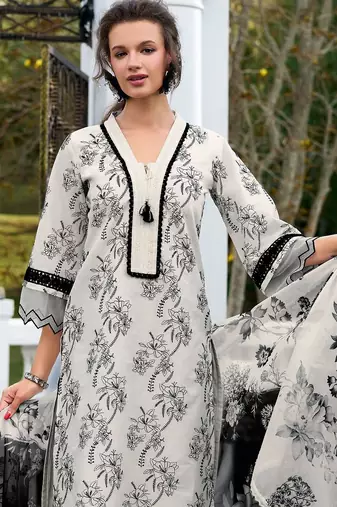 Women Floral Printed Regular Pure Cotton Kurta with Trousers & With Dupatta