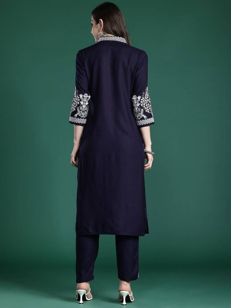 Floral Embroidered Sequinned Kurta with Trousers