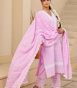 Women Ethnic Motifs Embroidered Regular Chikankari Pure Cotton Kurta with Trousers & With Dupatta