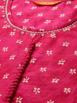 Floral Printed Pure Cotton Kurta with Trousers & Dupatta 2