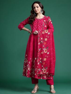 Floral Printed Pure Cotton Kurta with Trousers & Dupatta 5