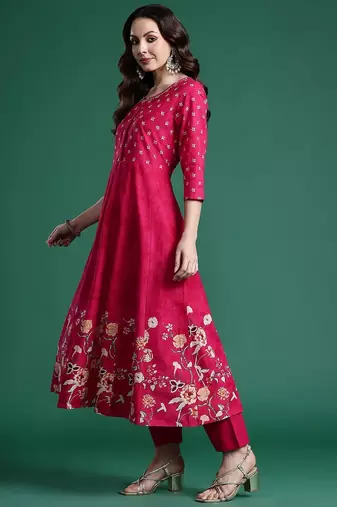 Floral Printed Pure Cotton Kurta with Trousers & Dupatta