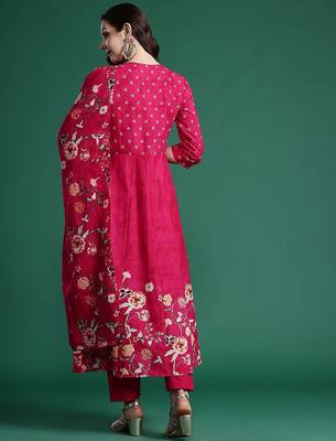 Floral Printed Pure Cotton Kurta with Trousers & Dupatta 7