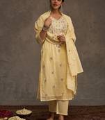 Women Floral Embroidered Pure Cotton Kurta with Trousers & Dupatta