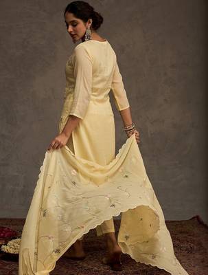 Women Floral Embroidered Pure Cotton Kurta with Trousers & Dupatta 5
