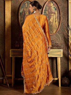 Floral Yoke Design Pleated Thread Work Anarkali Kurta With Trousers & Dupatta 4