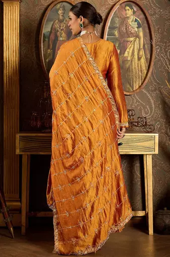 Floral Yoke Design Pleated Thread Work Anarkali Kurta With Trousers & Dupatta