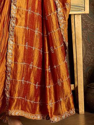 Floral Yoke Design Pleated Thread Work Anarkali Kurta With Trousers & Dupatta 7