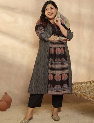 Plus Size Multi Printed A-Line Kurta Trousers Set 1
