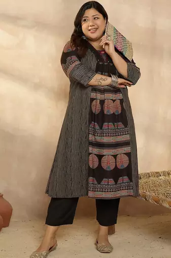 Plus Size Multi Printed A-Line Kurta Trousers Set