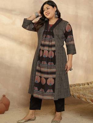 Plus Size Multi Printed A-Line Kurta Trousers Set 2