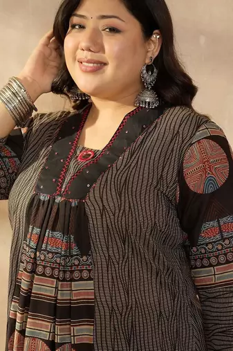 Plus Size Multi Printed A-Line Kurta Trousers Set