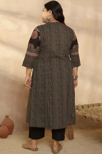 Plus Size Multi Printed A-Line Kurta Trousers Set
