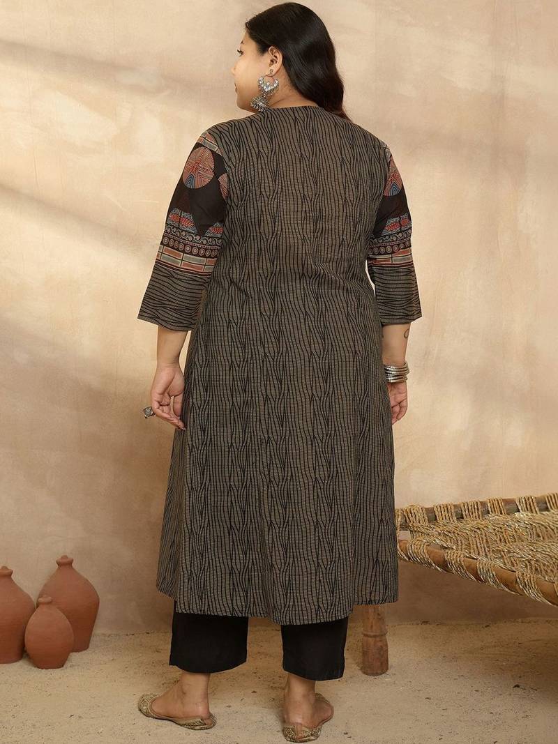 Plus Size Multi Printed A-Line Kurta Trousers Set