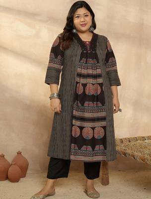 Plus Size Multi Printed A-Line Kurta Trousers Set 6