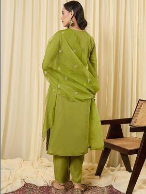 Women Ethnic Motifs Embroidered Regular Kurta with Trousers & With Dupatta 4