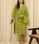 Women Ethnic Motifs Embroidered Regular Kurta with Trousers & With Dupatta