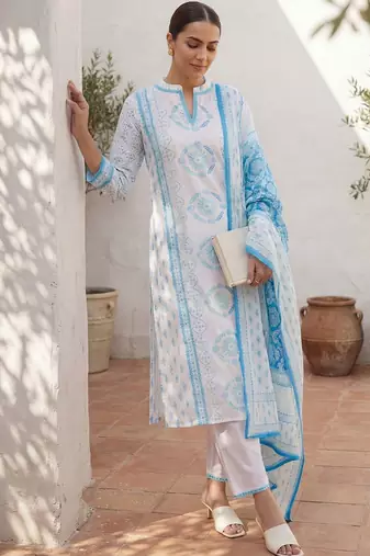 Women Ethnic Motifs Printed Regular Pure Cotton Kurta with Trousers & With Dupatta