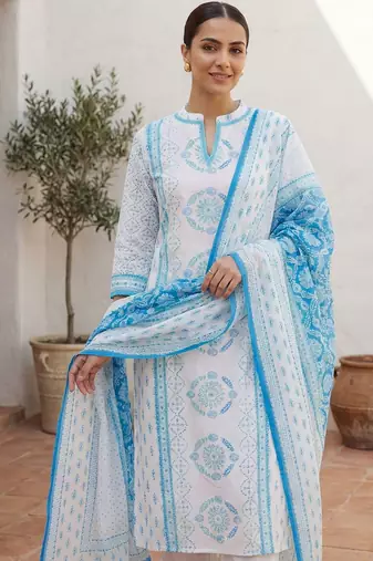 Women Ethnic Motifs Printed Regular Pure Cotton Kurta with Trousers & With Dupatta