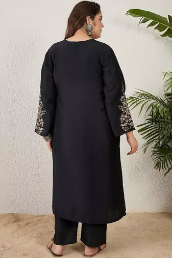 Plus Size Ethnic Motifs Embroidered Regular Thread Work Kurta with Trousers