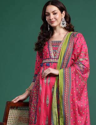 Ethnic Motifs Pure Cotton Kurta with Trousers & Dupatta 2
