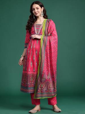 Ethnic Motifs Pure Cotton Kurta with Trousers & Dupatta 1