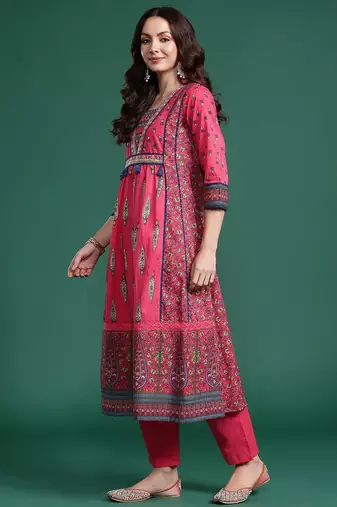 Ethnic Motifs Pure Cotton Kurta with Trousers & Dupatta