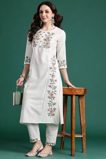 floral embroidered  cotton kurta with trousers