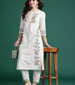 Floral Embroidered Pure Cotton Kurta with Trousers