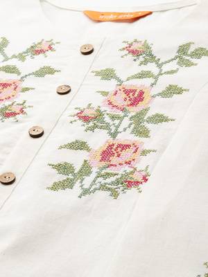 Floral Embroidered Pure Cotton Kurta with Trousers 2