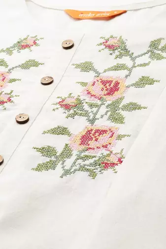 Floral Embroidered Pure Cotton Kurta with Trousers