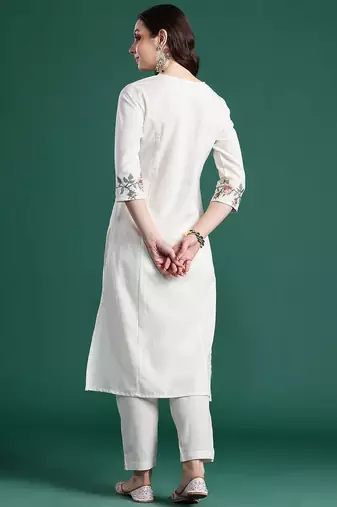 Floral Embroidered Pure Cotton Kurta with Trousers