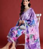 Floral Printed Thread Work Kurta with Trousers & Dupatta