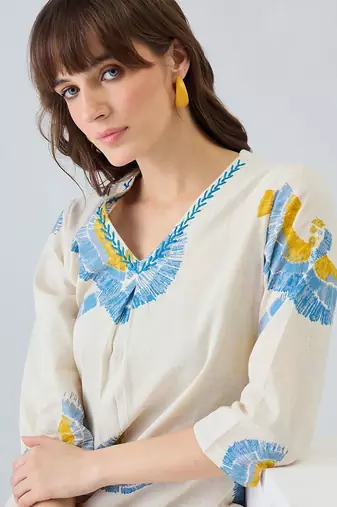 Women Printed Regular Thread Work Pure Cotton Kurta with Trousers