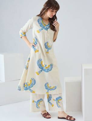 Women Printed Regular Thread Work Pure Cotton Kurta with Trousers 3