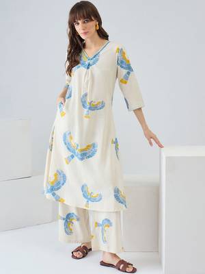 Women Printed Regular Thread Work Pure Cotton Kurta with Trousers 4