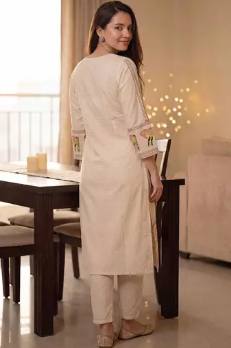women ethnic motifs embroidered regular thread work  cotton kurta with trousers