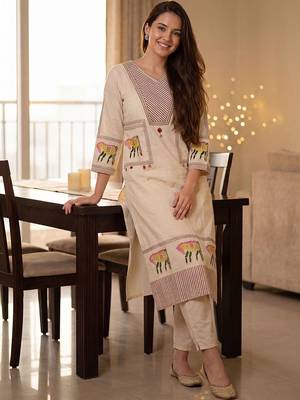 Women Ethnic Motifs Embroidered Regular Thread Work Pure Cotton Kurta with Trousers 6
