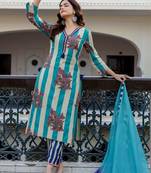 Women Printed Regular Pure Cotton Kurta with Trousers & With Dupatta