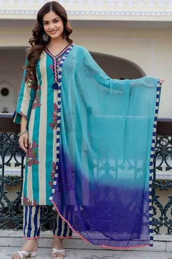 Women Printed Regular Pure Cotton Kurta with Trousers & With Dupatta