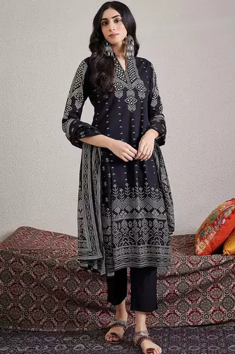Women Ethnic Motifs Printed Regular Pure Cotton Kurta with Trousers & With Dupatta