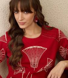 Ethnic Motifs Printed Round Neck Beads & Stones Straight Kurta With Palazzos