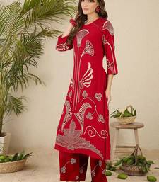 Ethnic Motifs Printed Round Neck Beads & Stones Straight Kurta With Palazzos