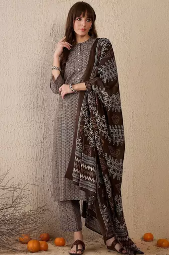 Women Printed Regular Pure Cotton Kurta with Trousers & With Dupatta