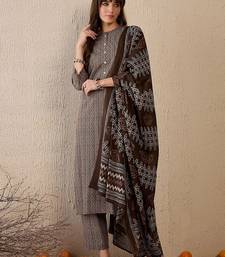 women printed regular  cotton kurta with trousers & with dupatta